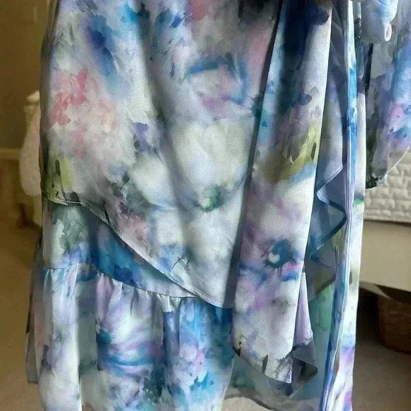Alex Marie one shoulder long sleeve abstract floral dress petite 6 NWT - Picture 3 of 5